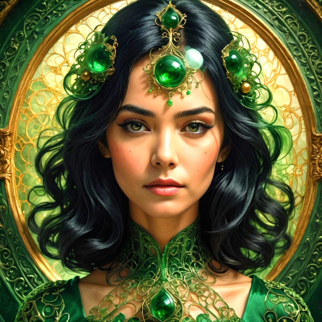 Woman in Green Dress Inside Potion Bottle Double Exposure