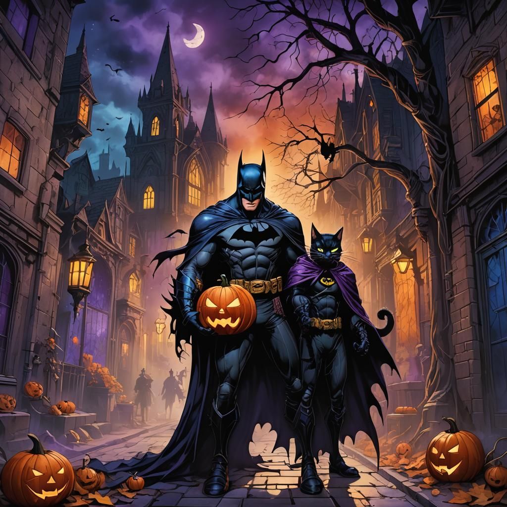 Batman Trick-or-Treating in Gotham: Dark Fantasy Art