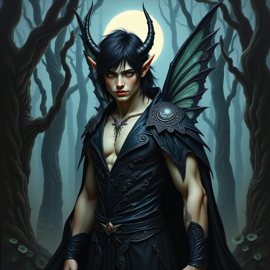 Mysterious Dark Fae in Moonlit Forest