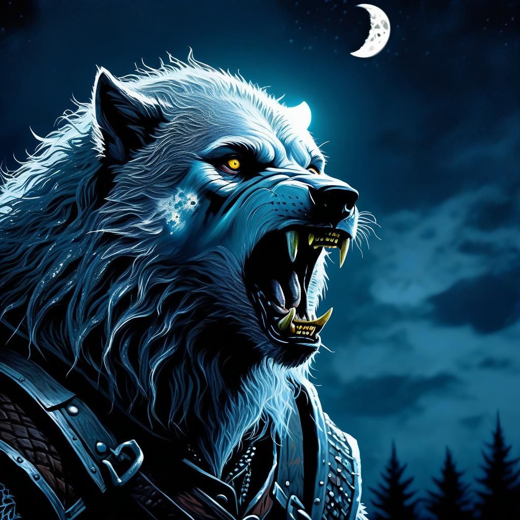 Terrifying Werewolf Under the Full Moon: Horror Art