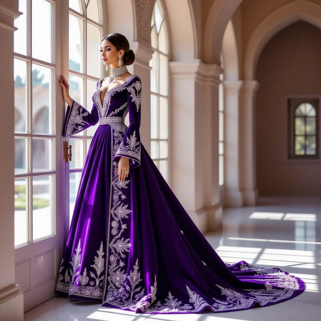 Persian Woman in Royal Gown by Palace Window