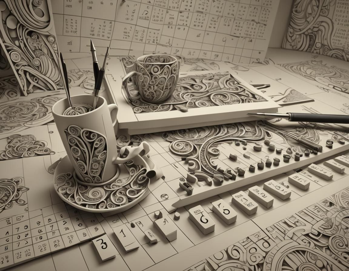 Cup, Calendar and Screwdriver in Abstract Vector Fractal