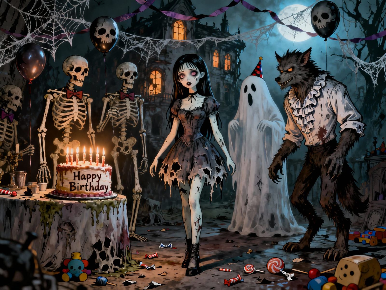 Zombie Girl Lenore's Birthday Party in Gothic Style