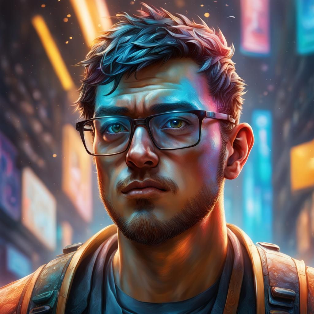 Hyperrealistic Geek Boy Portrait in Splash Art Style
