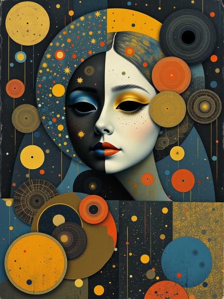 Gothic Surreal Abstract Portrait in Watercolor Style