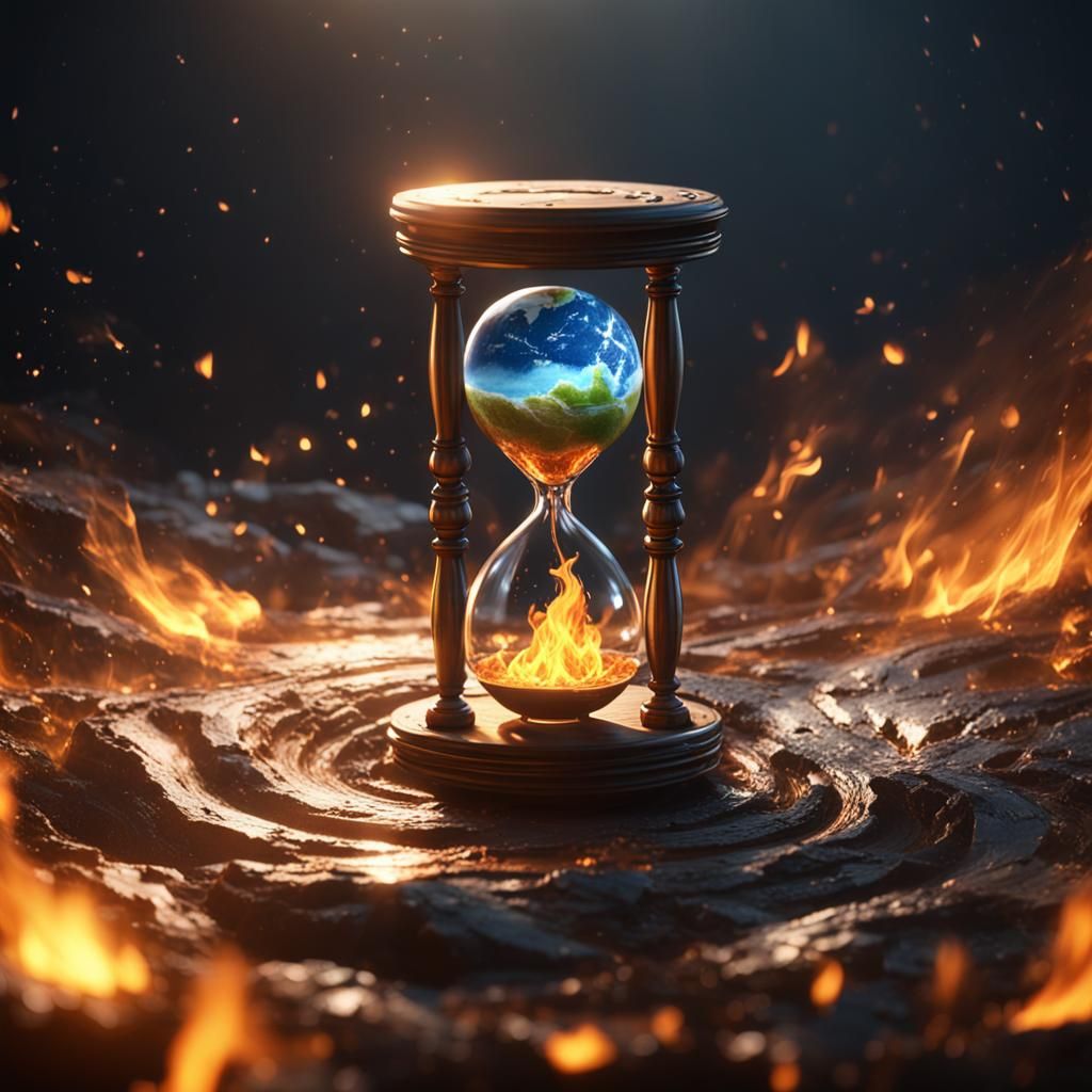 Earth Flows Through Hourglass in Fiery 3D Rendering