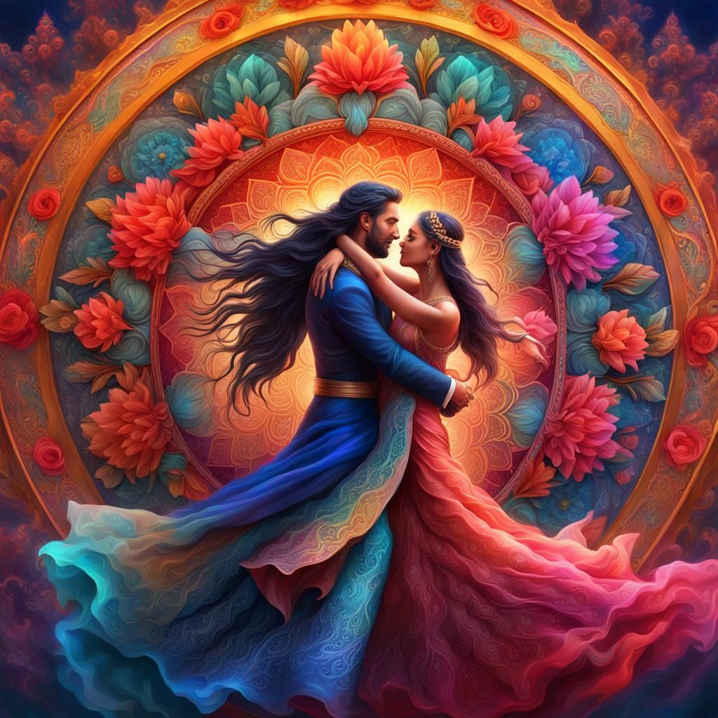 Vibrant God and Goddess Tango on Mystical Mandala