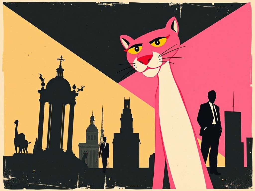 Retro Pink Panther Poster Art in Bauhaus Style