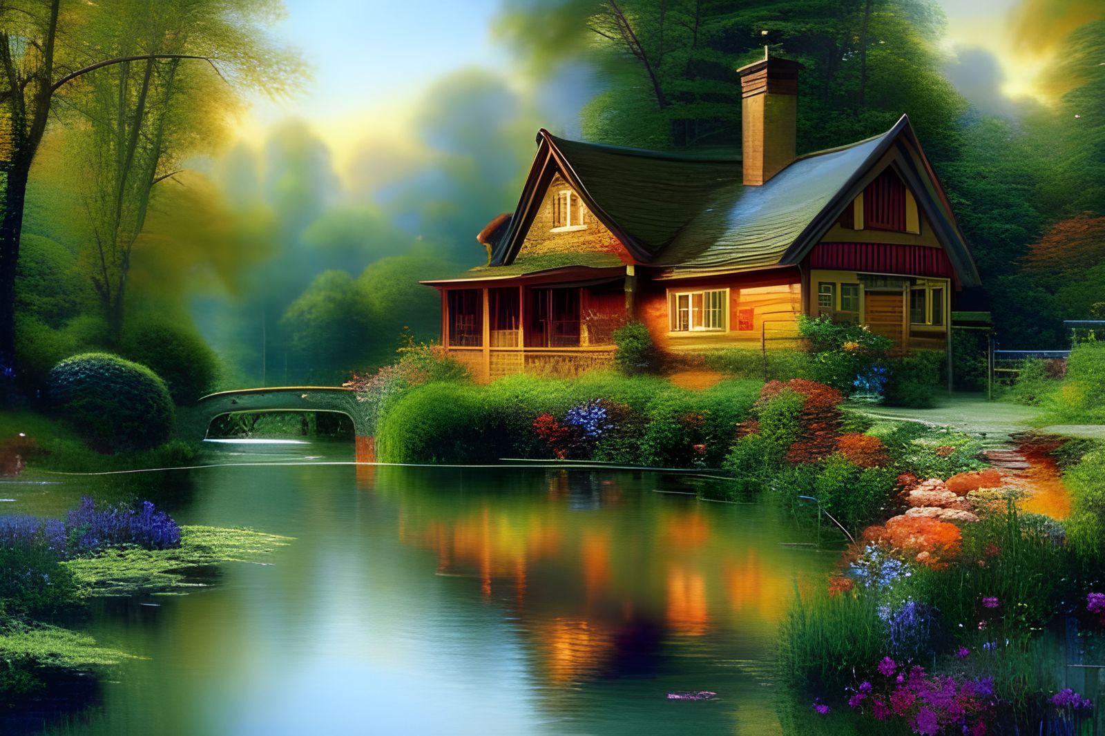 Forest Cottage Panorama in Detailed Fantasy Art