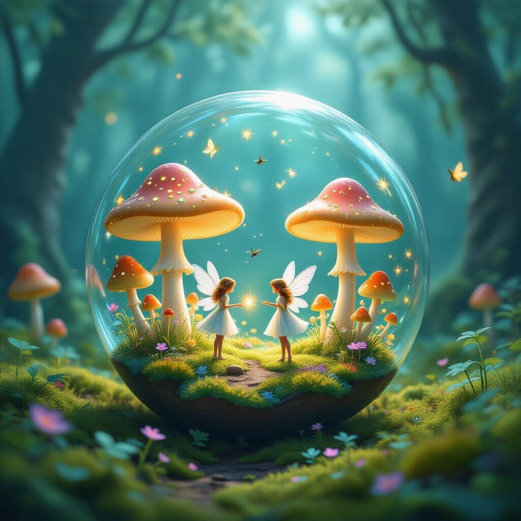Miniature Fairy World in Bioluminescent Bubble