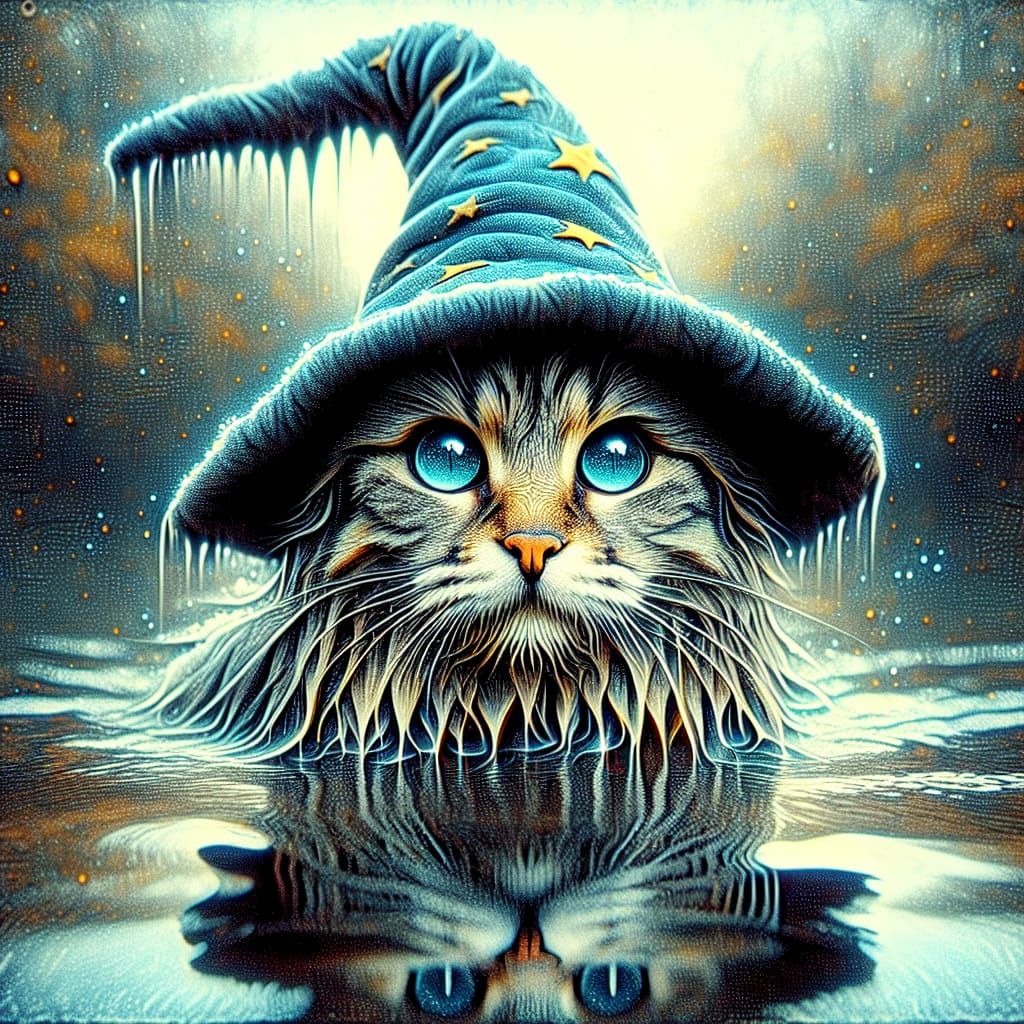 Wizard Cat Emerges from Water in Acid Wash