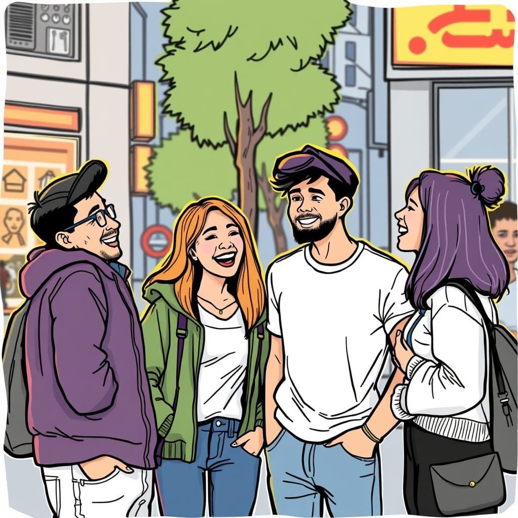 Friends Unite in Vibrant Urban Oasis