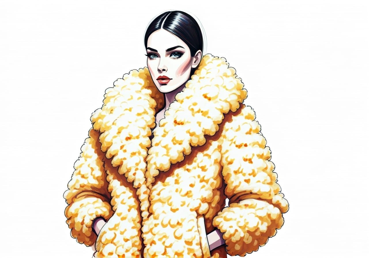 Popcorn Fur Coat Fashion Design Sketch