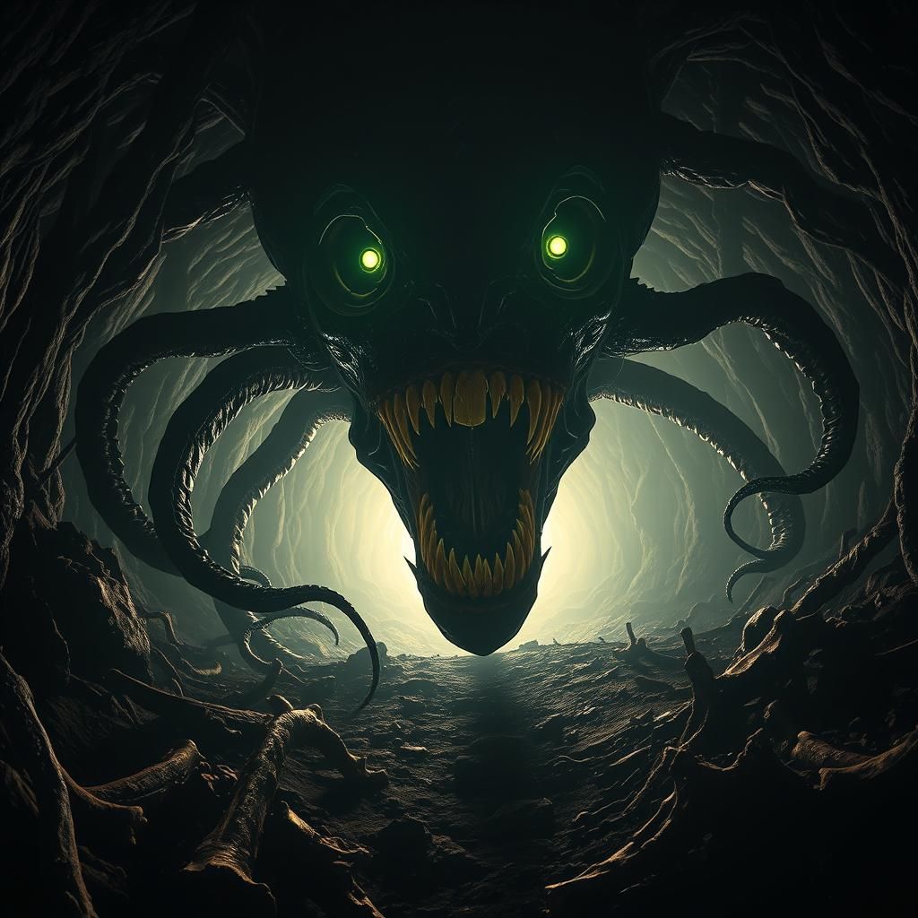 Terrifying Creature Emerges from Dark Forest Cave