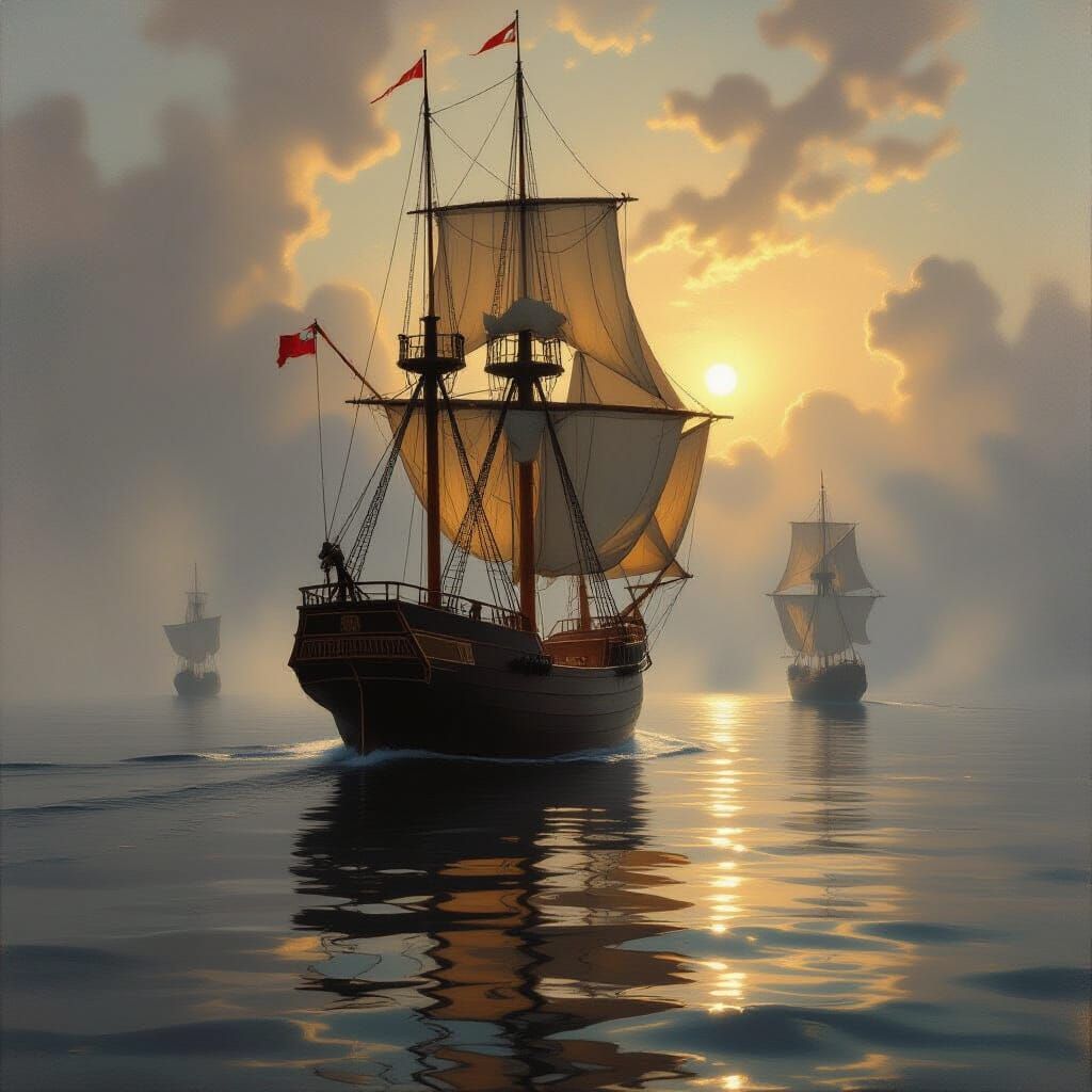 18th Century Sailing Ship in Ethereal Turner & Lorrain Style