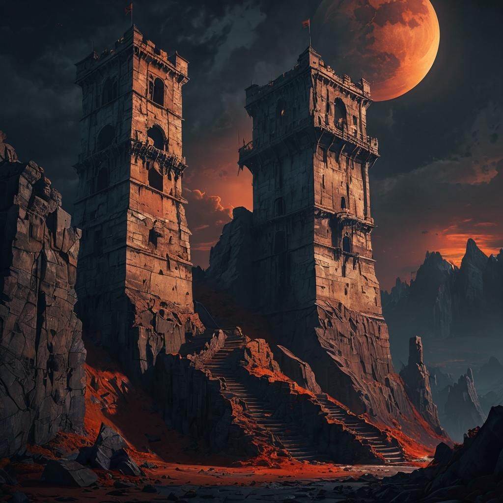 Dark Fantasy Watchtower at Night: Matte Painting