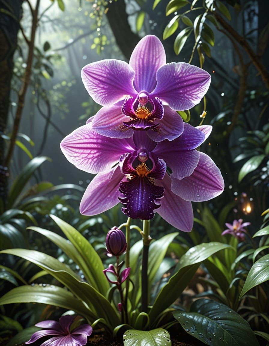 Exotic Purple Orchid in a Lush Jungle Landscape