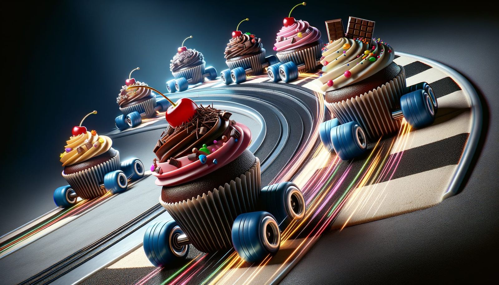 Cupcake Race on Toy Track with Motion Lines