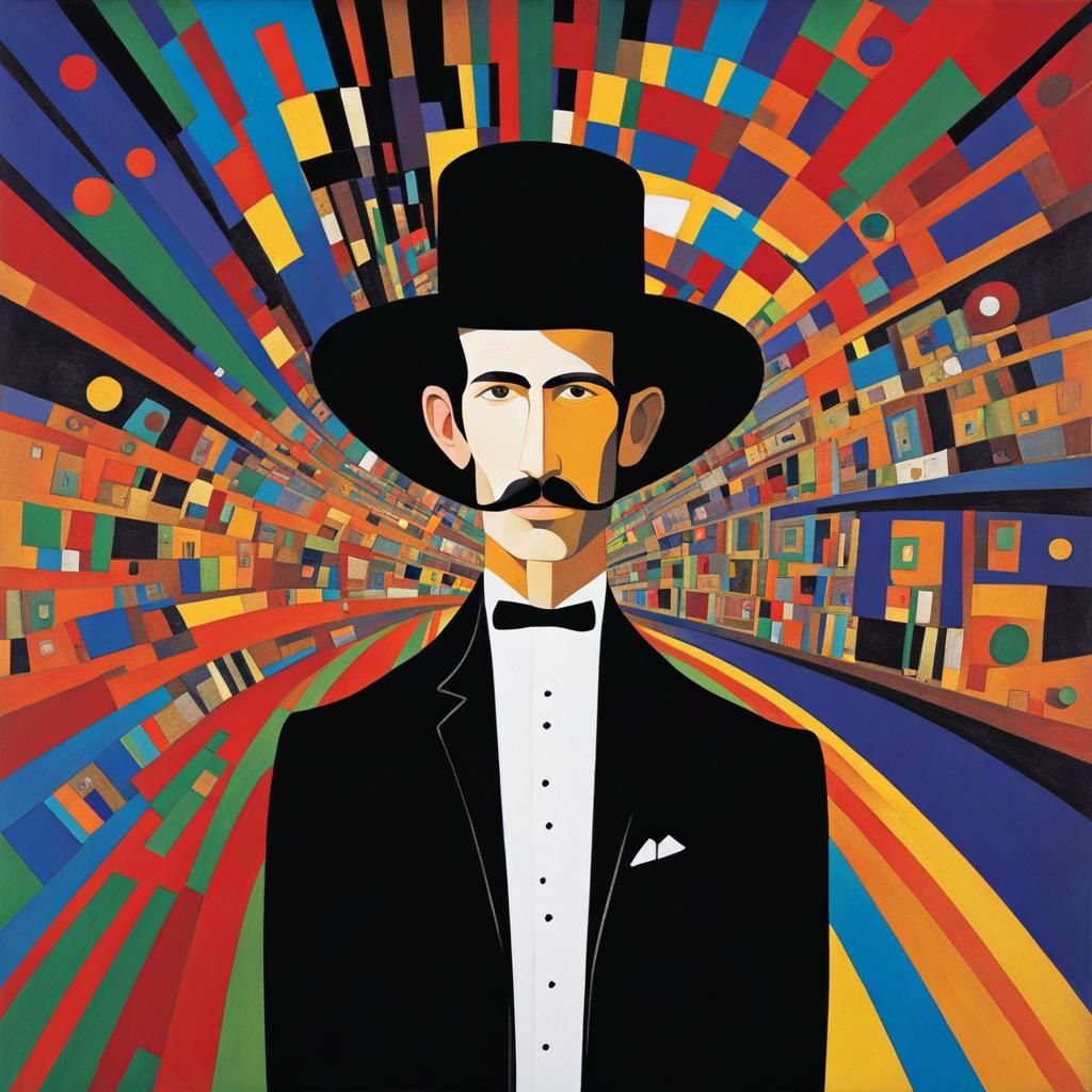 Cubist Musician Playing Theremin on Stage