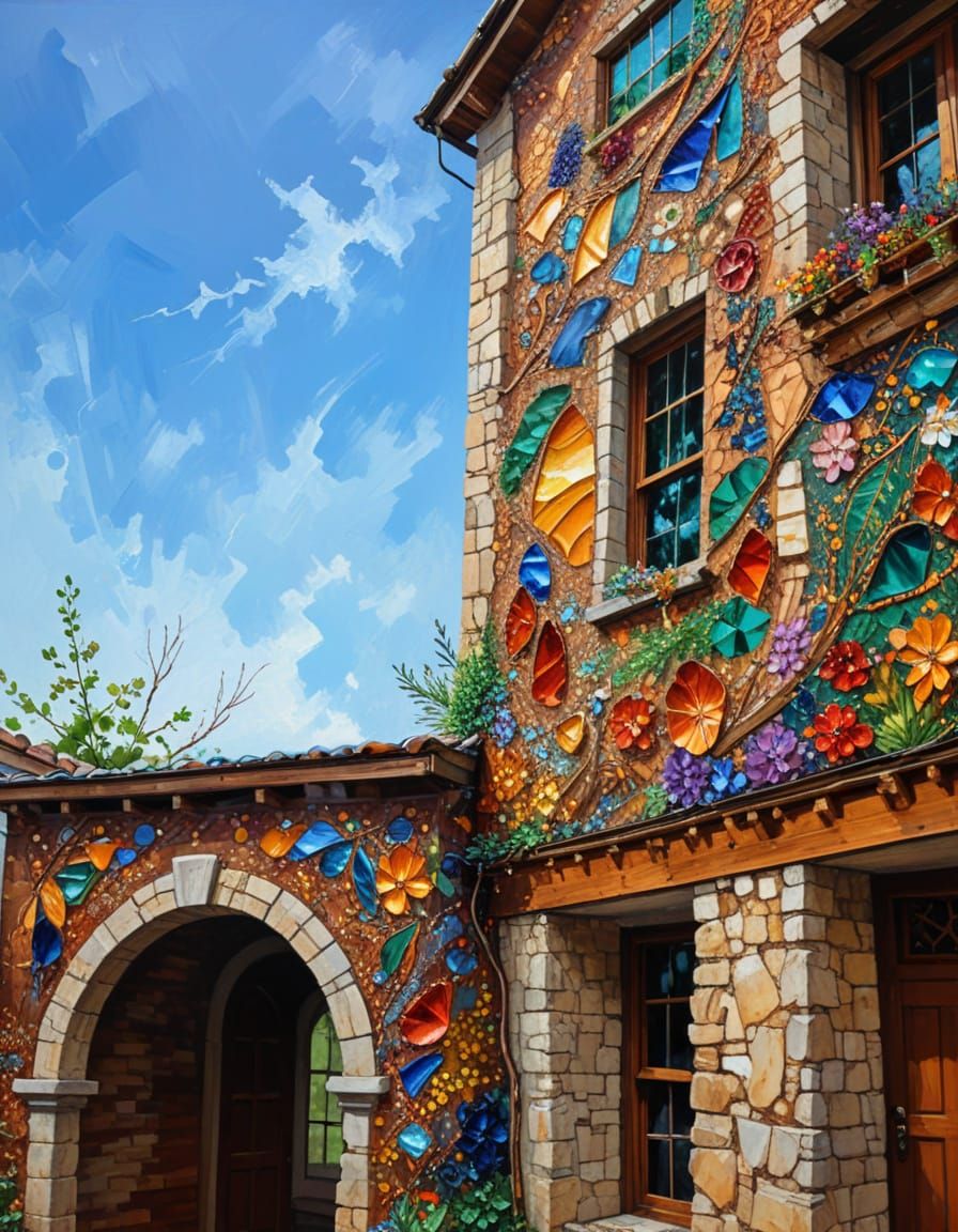 (house:1.5), Leonid Afremov and Gerrit van Honthorst, silver dominant, hues of ochre, carmine, Malachite, Opal, Azurite,...