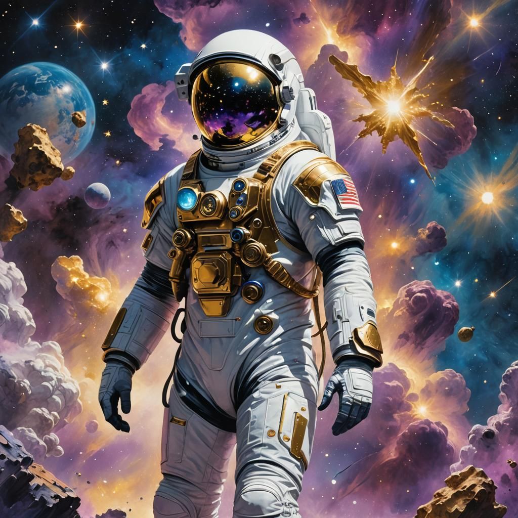 Astronaut in Starry Nebula: Cosmic Comic Book Art
