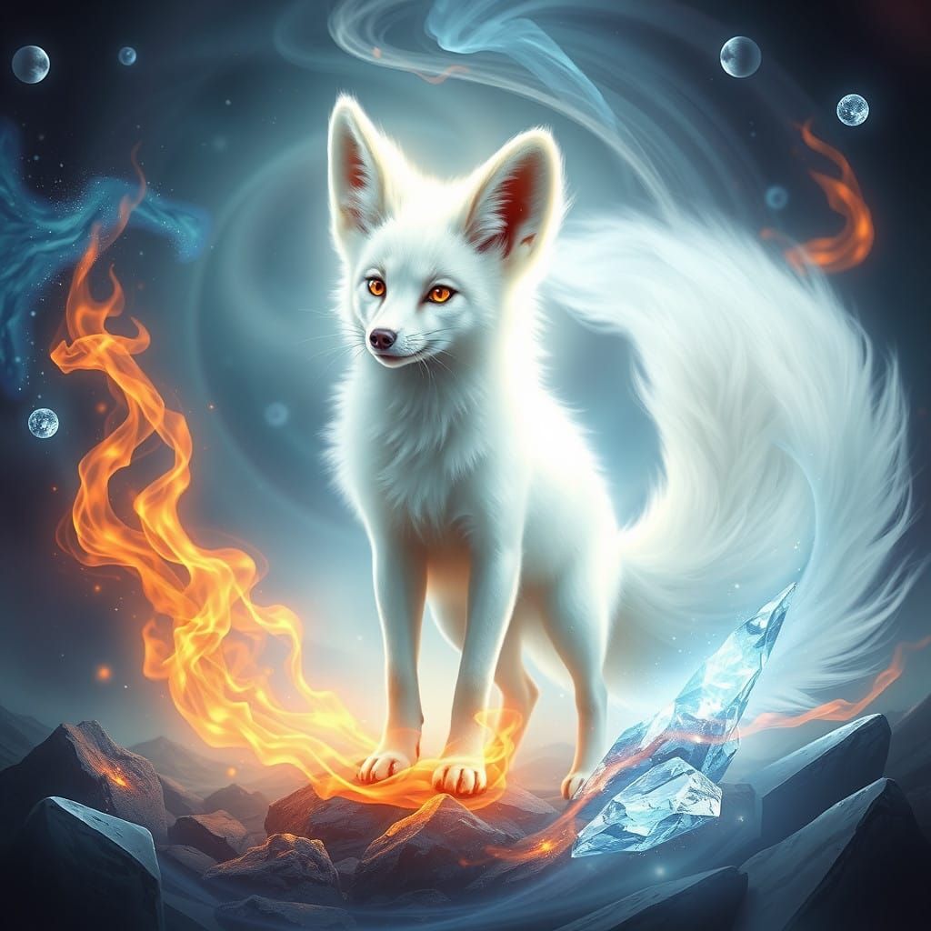 Ethereal White Fennec Fox Master of Elemental Magic
