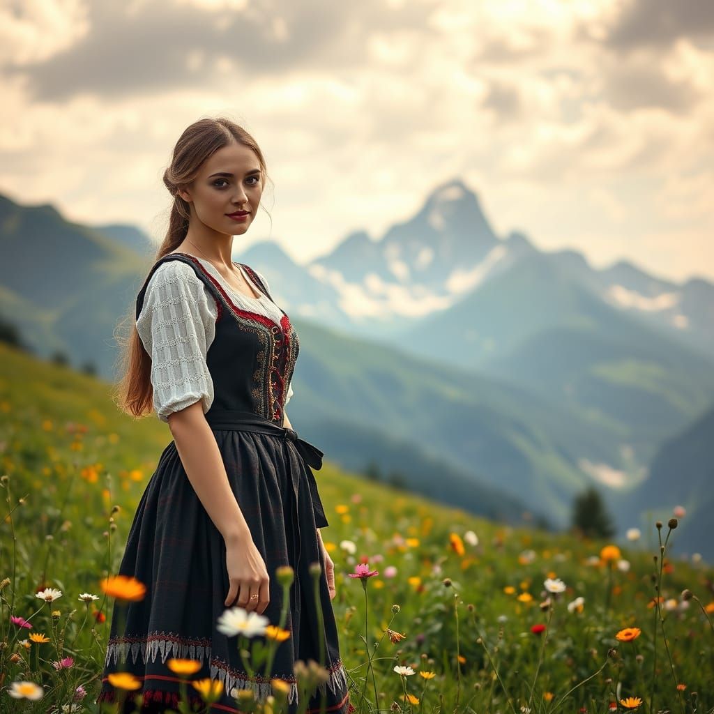 Serene Swiss Alps Landscape in Traditional Attire