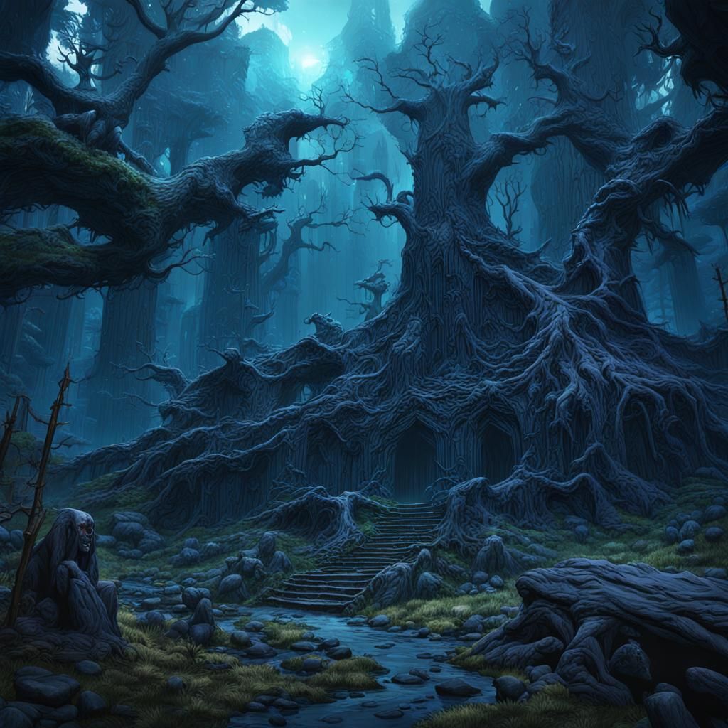 Raven in Death Forest: Detailed Matte Painting