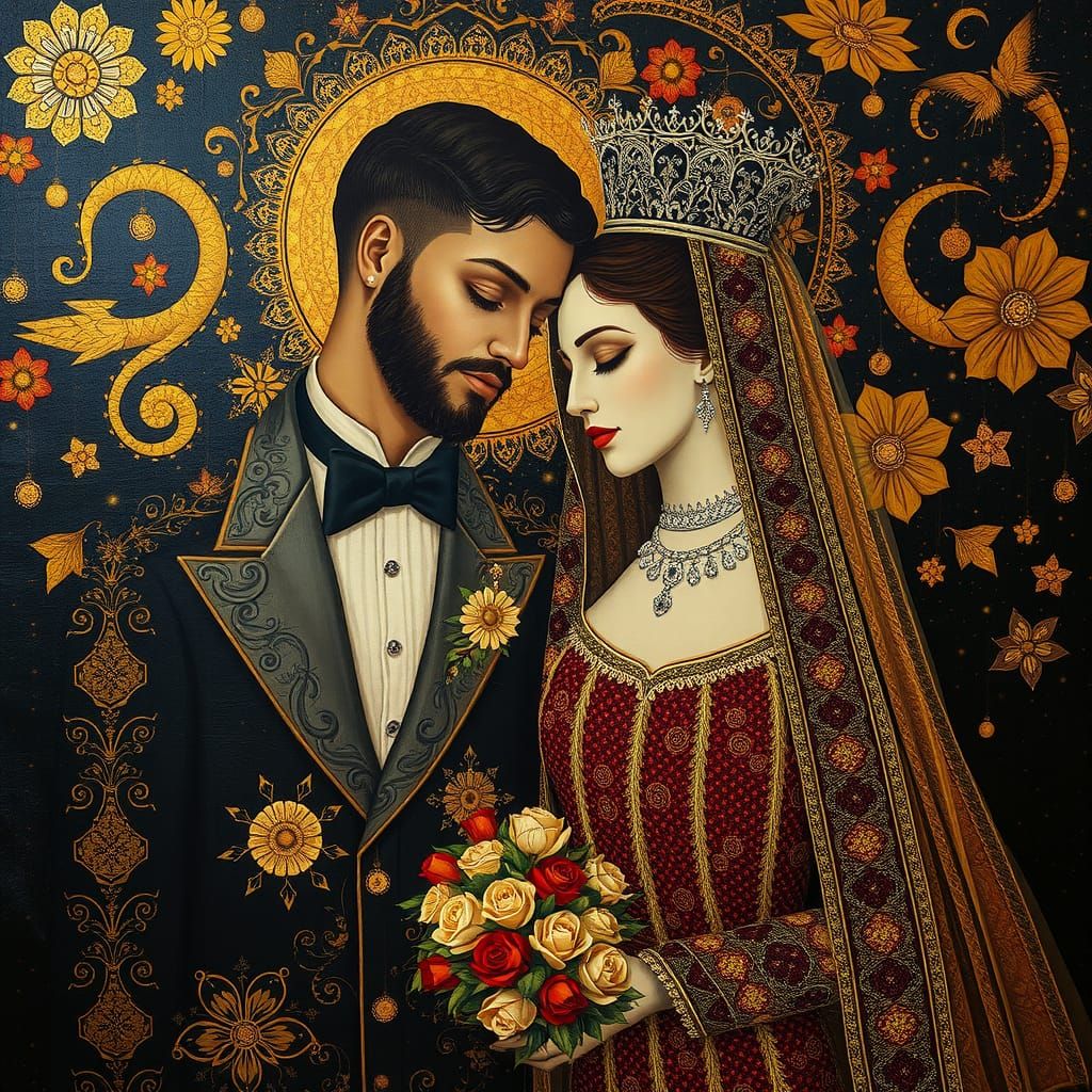Gothic Bride and Groom Inspired by Klimt