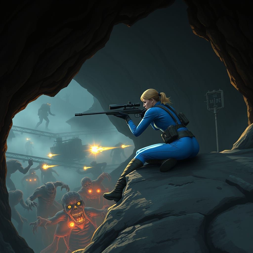 Cyberpunk Female Sniper Takes Aim in Morning Light