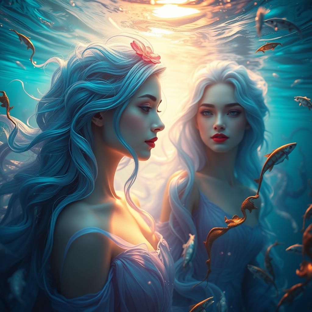 Ethereal Ocean Women Rising: Hyper-Realistic Art Nouveau