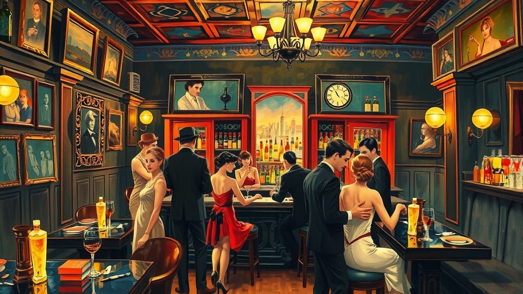 1920s Speakeasy Bar Scene in Impressionist Style