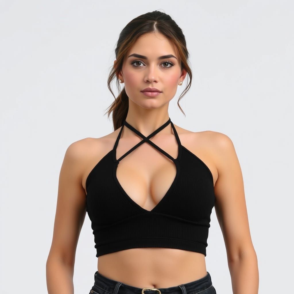 Fashionable Woman in a Criss Cross Halter Crop Top