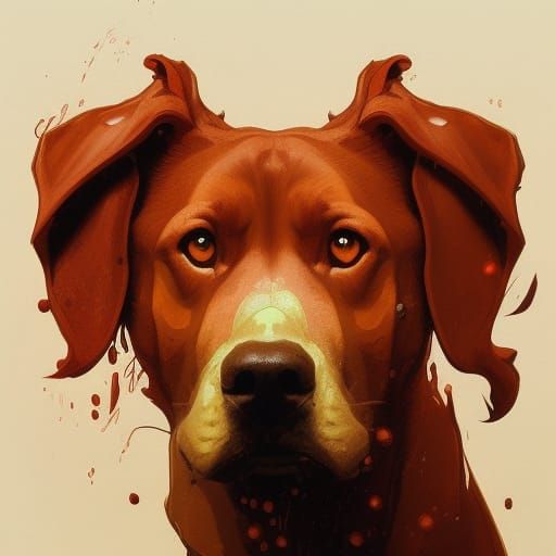 Hyperdetailed Red Dog Portrait in Art Nouveau Style