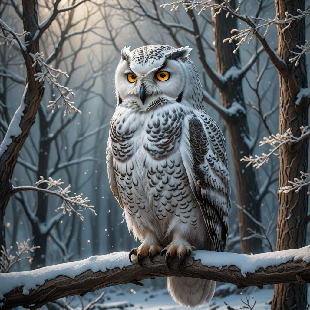 Ethereal Snow Owl Majesty in Soft Golden Light