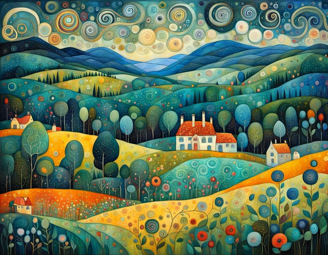 Klimt-Inspired Summer Landscape: Intricate Masterpiece