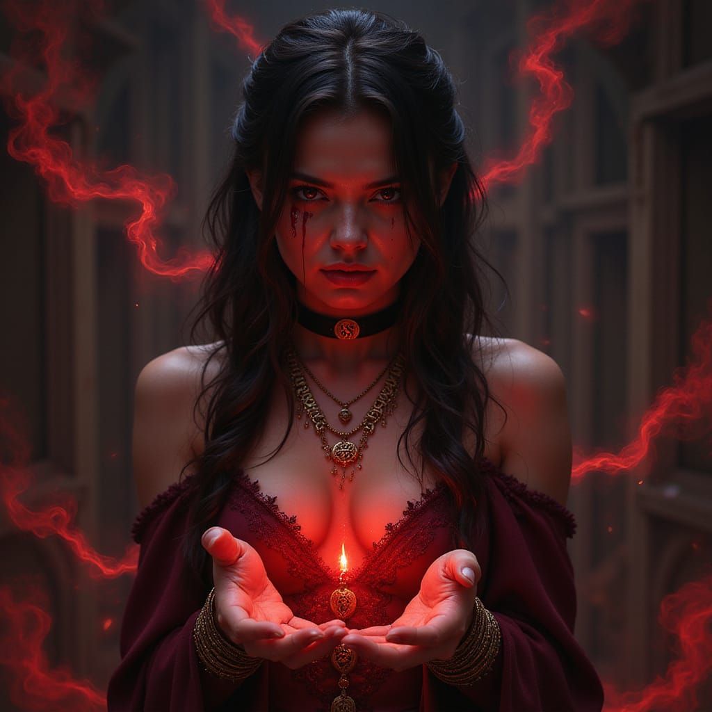 Dark Fantasy Sorceress Unveils Crimson Magic