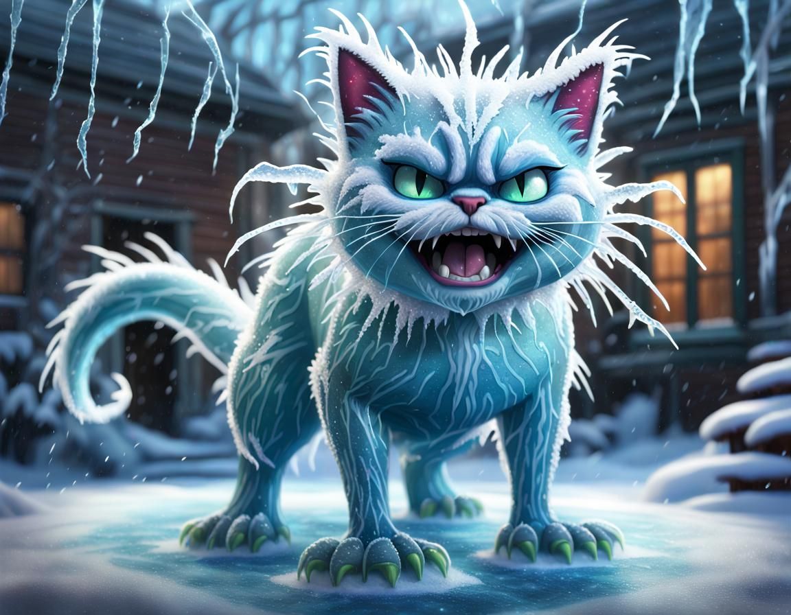 Angry frosty cat