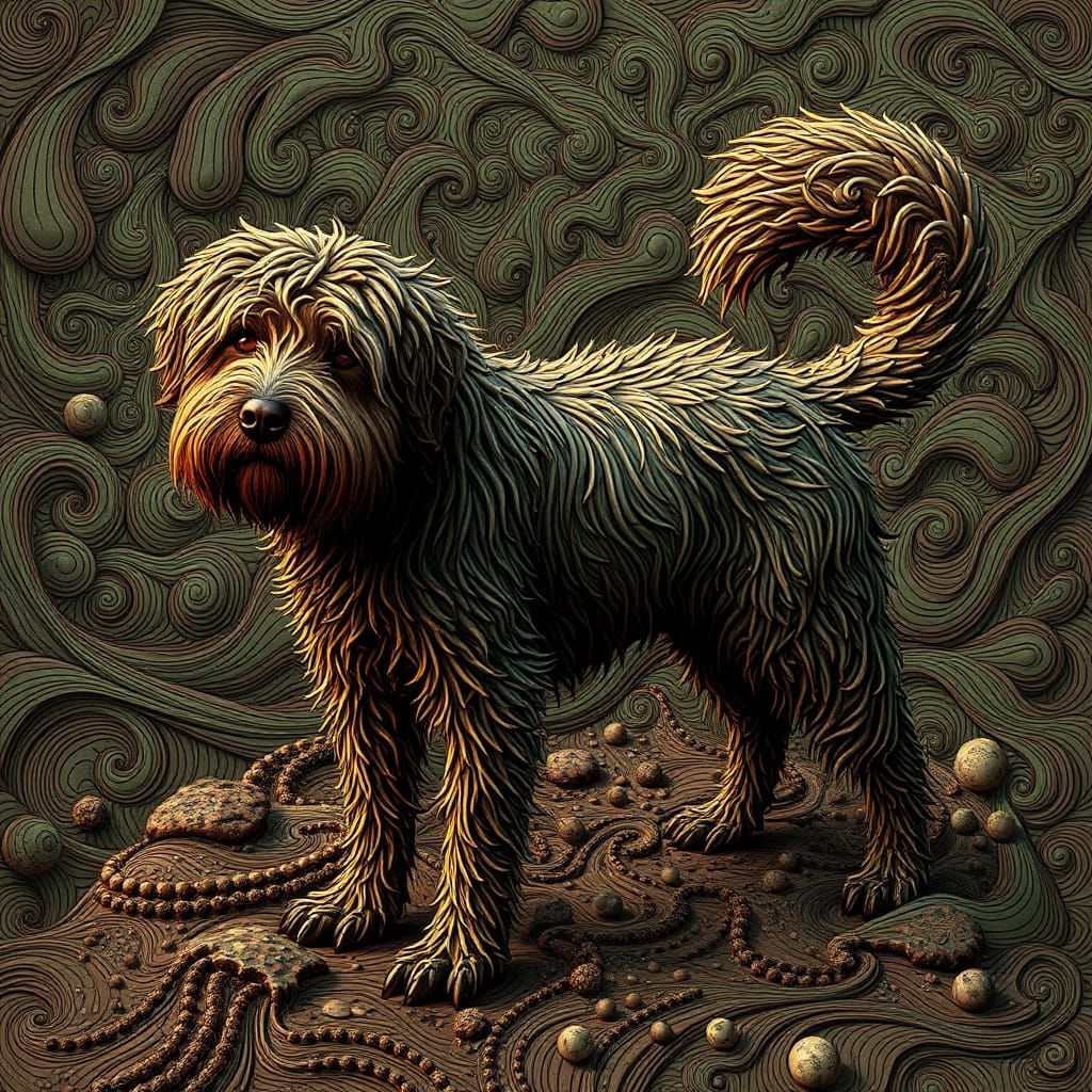 Earth tones, a very muddy dog