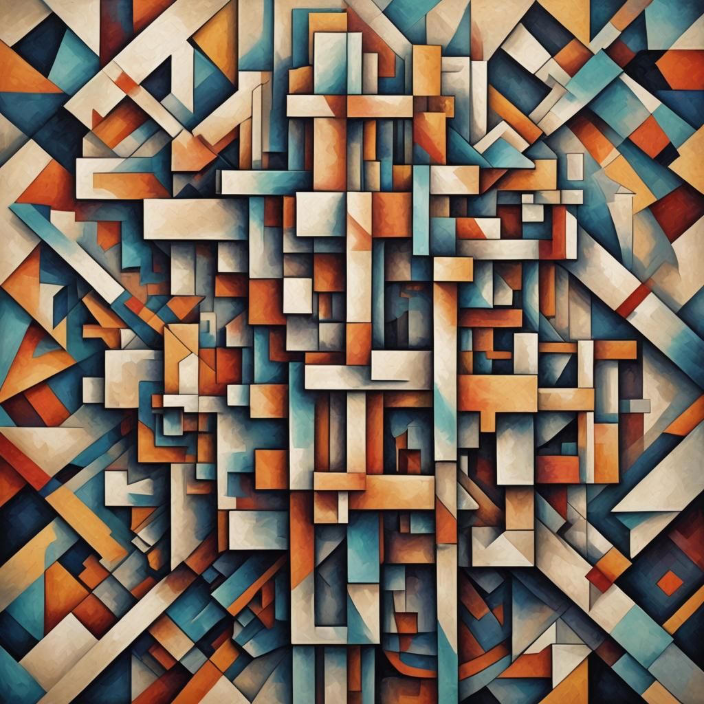 Cubist Cross: Geometric Art Deco Painting
