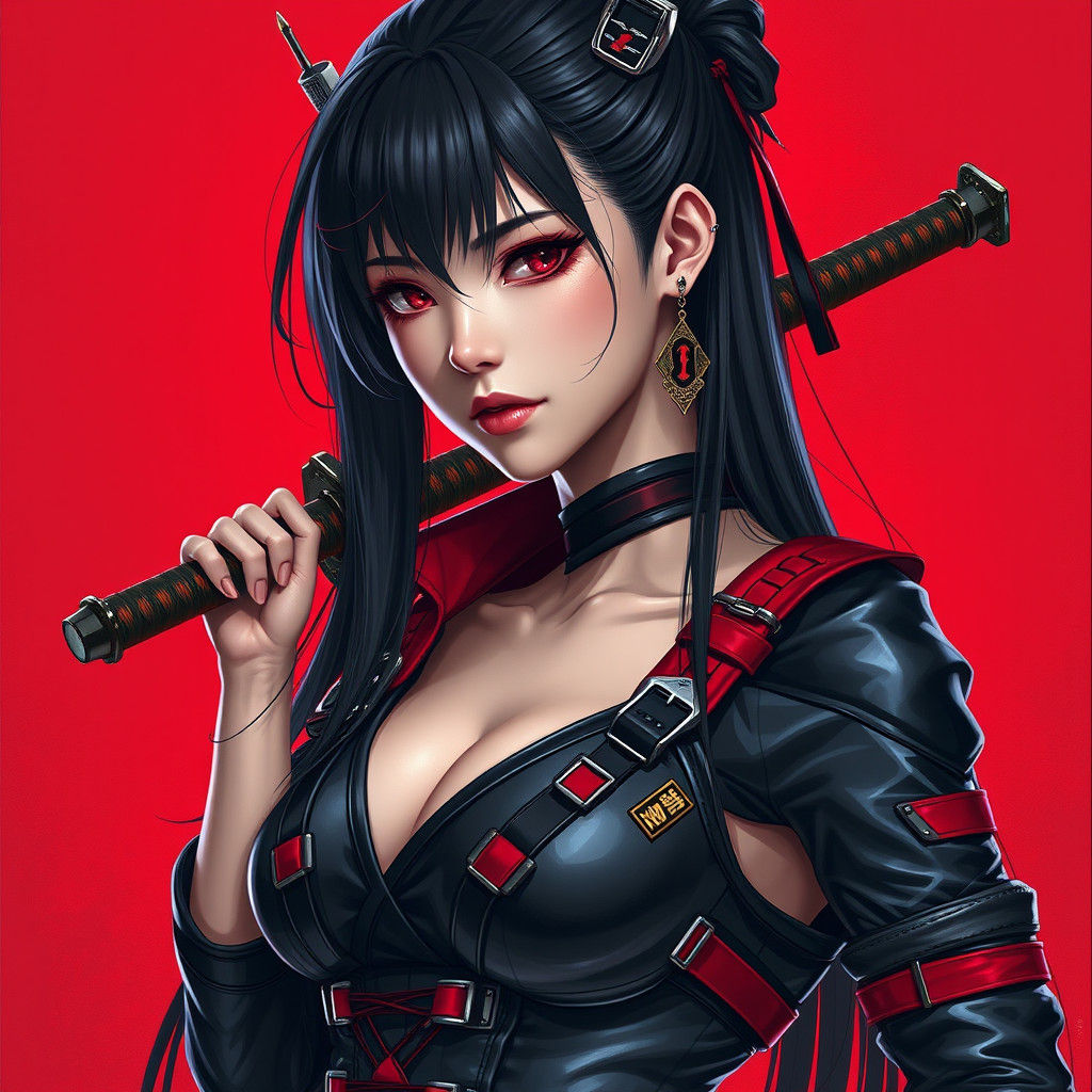 Cyberpunk Fantasy Character Portrait with Katana