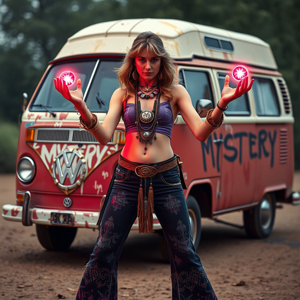 Psychedelic Sorceress with Mystery Machine Bus