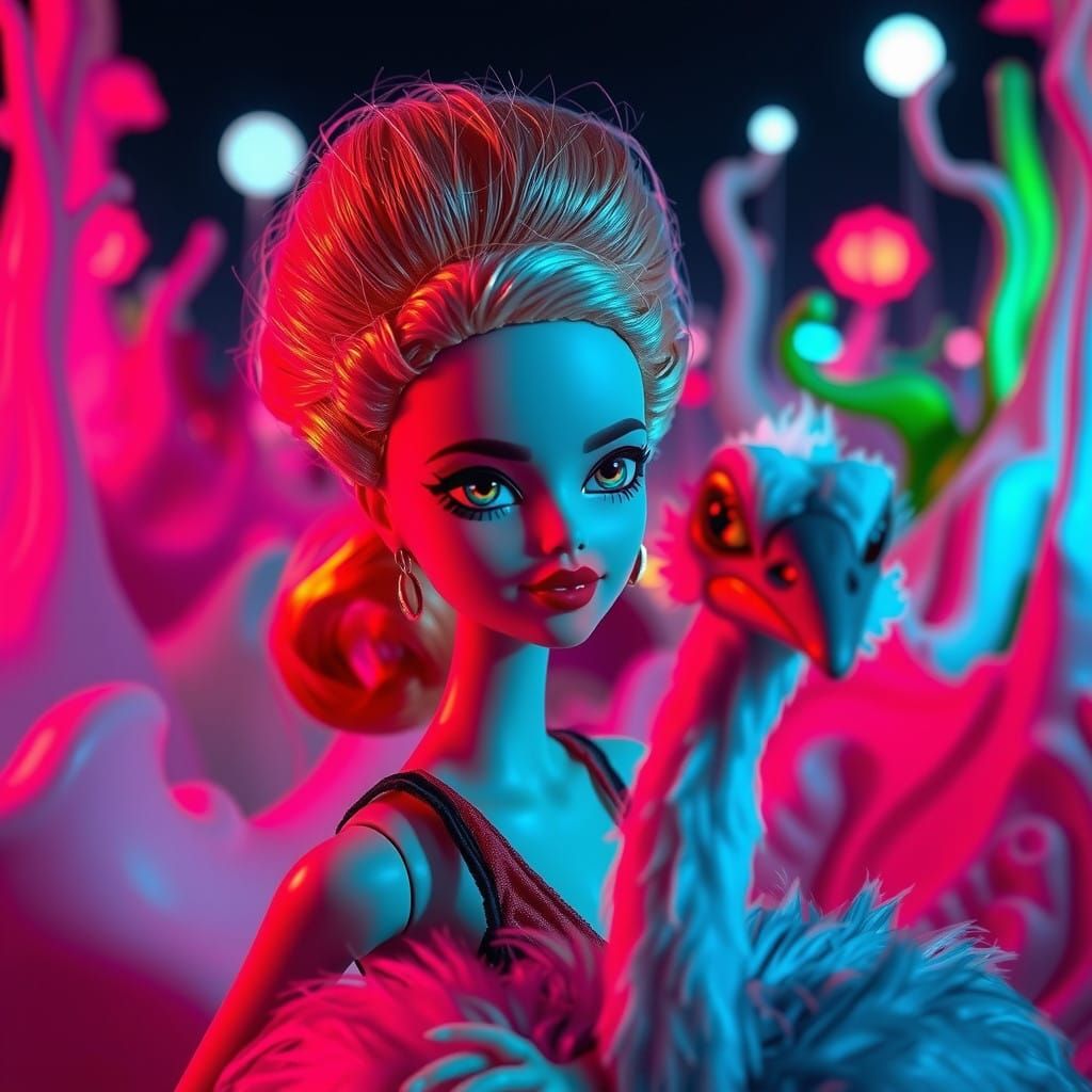 Surrealistic Barbie in a Dreamlike Biomechanical Realm
