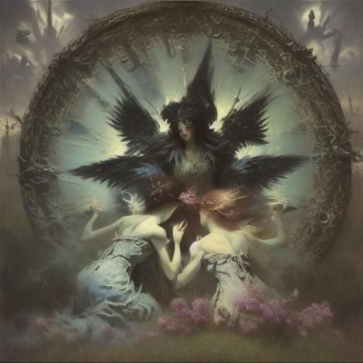 Winged Fairies Dance: A Dark Engraving