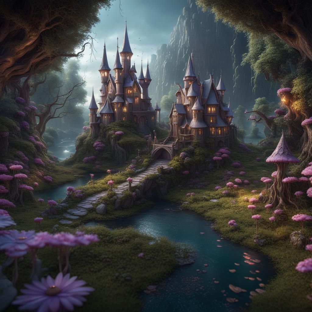 Dark Fantasy: Whimsical Fairy Wonderland in Matte Painting