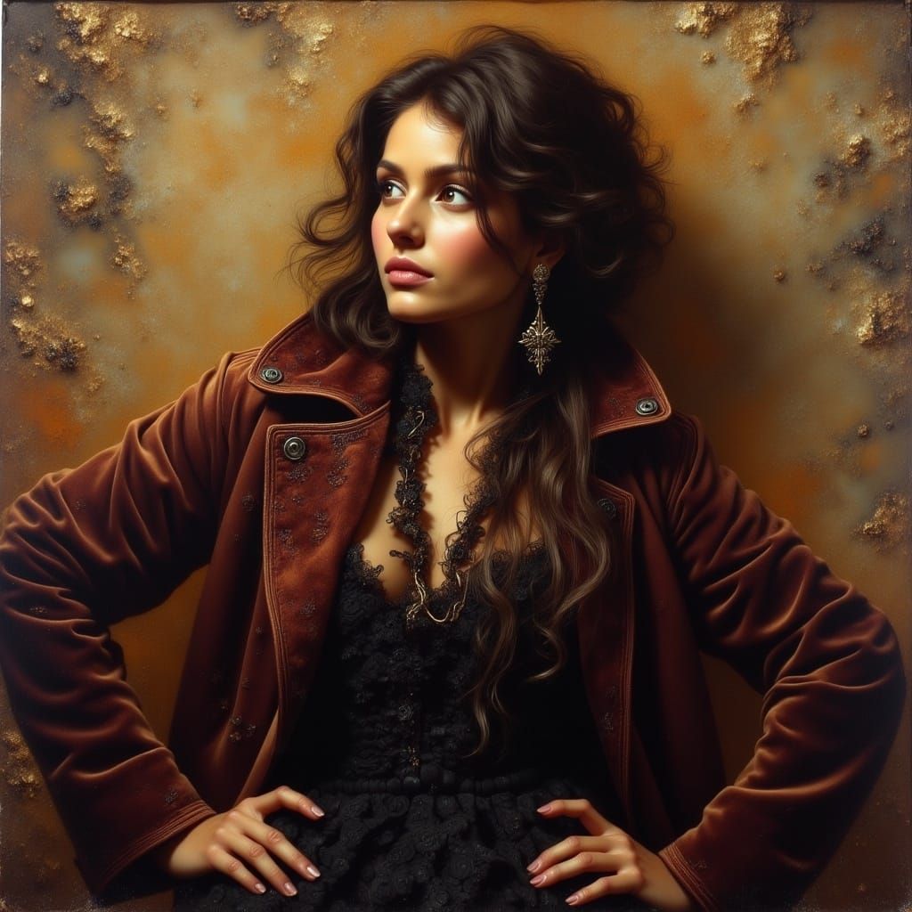 Introspective Woman in Velvet Coat Portrait