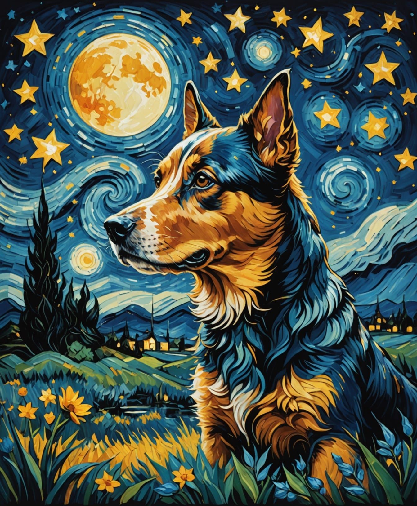 Whimsical Nighttime Scene of a Loyal Companion