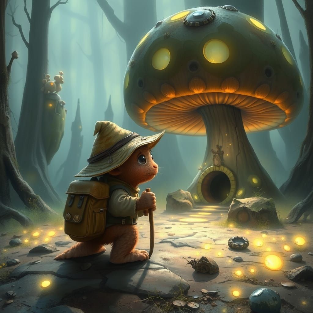 Snail Explorer Discovers Mushroom Portal in Enchanted Forest