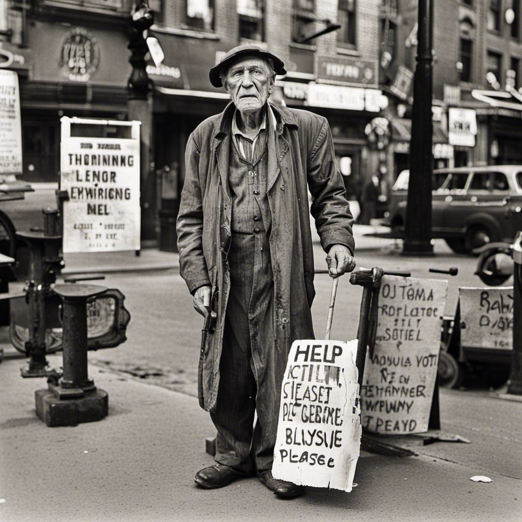 Distressed Elderly Man on New York Street Corner