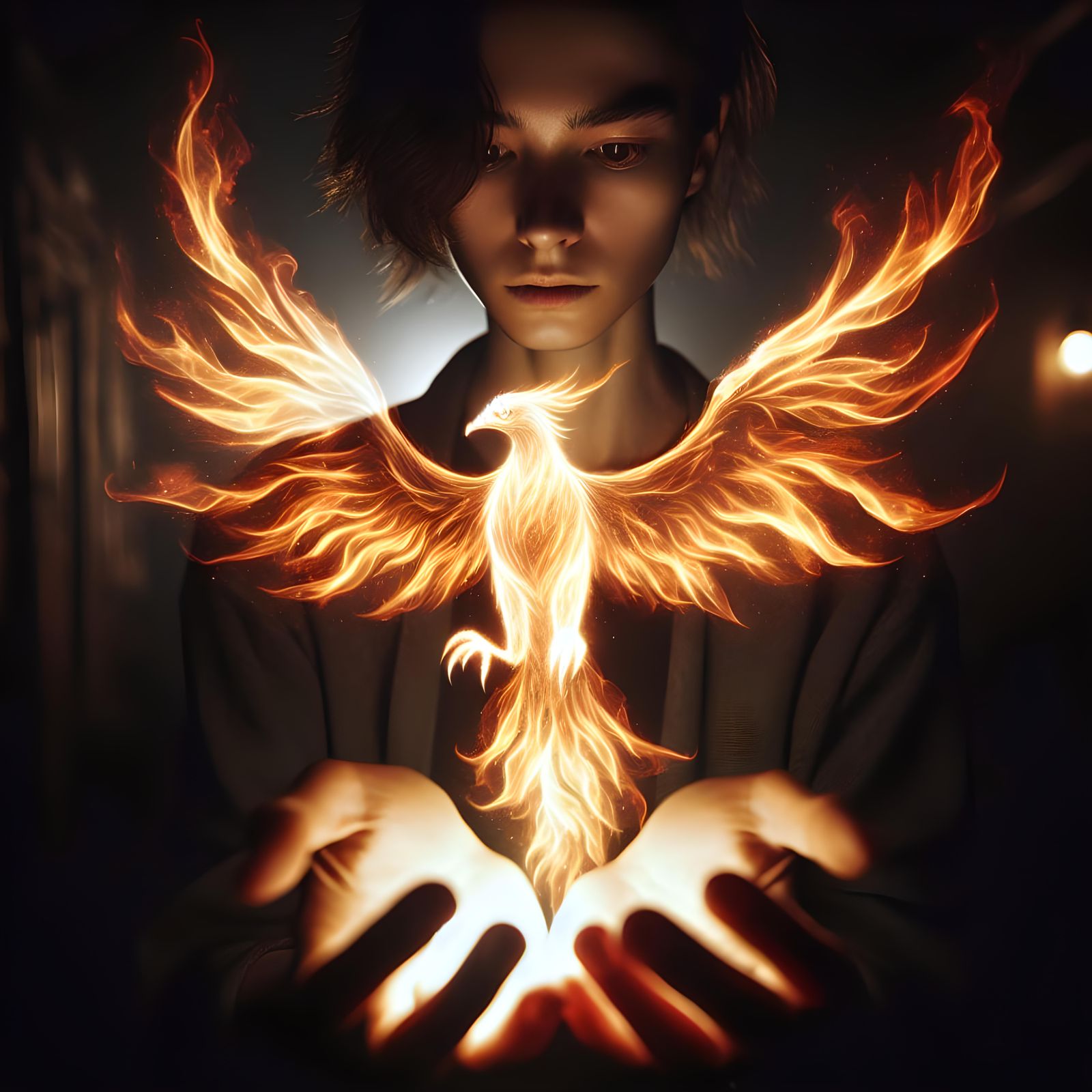 Person Conjures Fiery Phoenix Bird